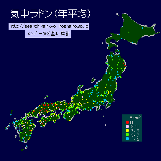 {̔NσhZx (Annual mean Radon concentrations in Japan)